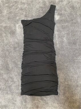 Sweet Storm One-Shoulder Ruched Black Sparkle Ruched Bodycon Dress Lined S